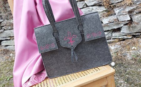 Trachten-Tasche in grau mit Rosa Verzierung